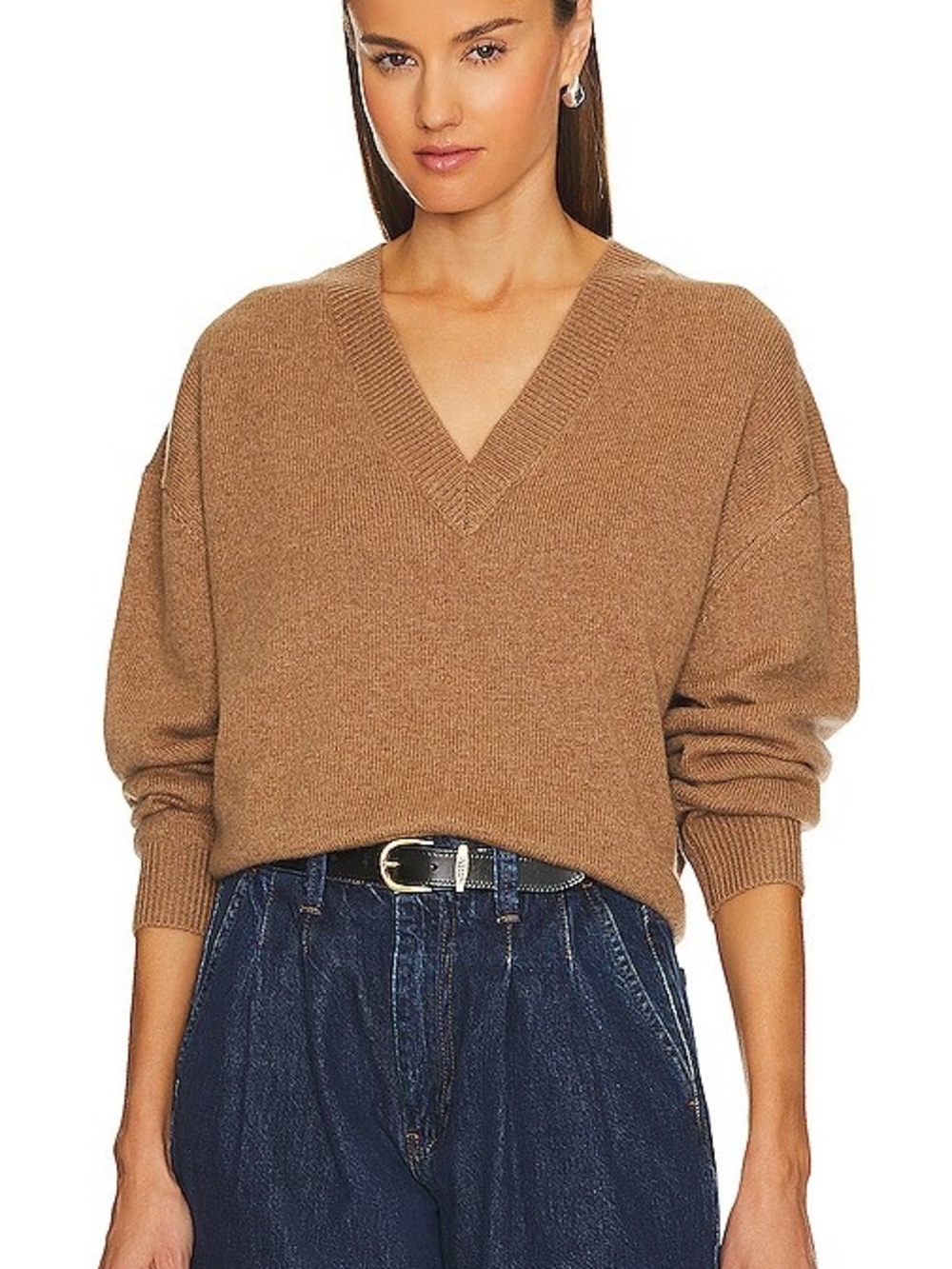 Anine Bing Lee V-Neck Sweater in Camel
